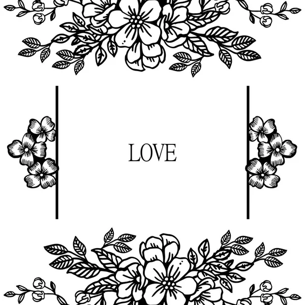 Banner amor romântico, com elemento de borda de moldura de coroa de folha. Vetor — Vetor de Stock