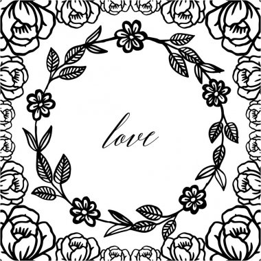 Güzel yaprak çelenk ile tebrik kartı dekorasyon tasarım aşk için çerçeve sınır. Vektör