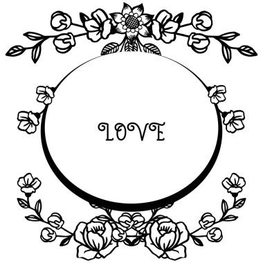 Yaprak çiçek çerçeve çeşitli sanat eserleri ile aşk romantik güzel kart. Vektör