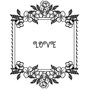 Yaprak çiçek çerçeve çeşitli sanat eserleri ile aşk romantik güzel kart. Vektör