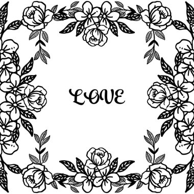 Kart aşk çiçek çerçeve arka plan, beyaz arka plan üzerinde izole. Vektör