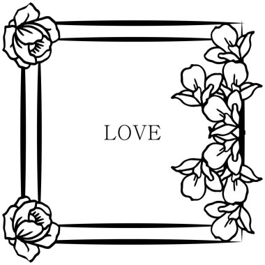 Stil kart tasarımı aşk romantik, yaprak çiçek çerçeve sınır çiçekleri ile. Vektör