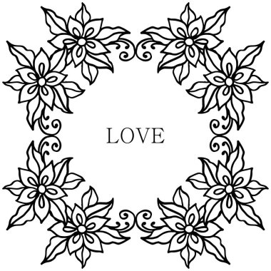 Stil kart tasarımı aşk romantik, yaprak çiçek çerçeve sınır çiçekleri ile. Vektör