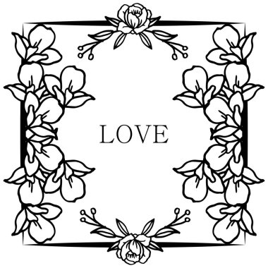 Tasarım için yaprak çiçek ile aşk romantik, dekoratif çerçeve Kartı. Vektör