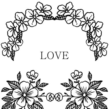 Tasarım için yaprak çiçek ile aşk romantik, dekoratif çerçeve Kartı. Vektör