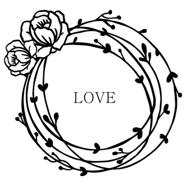 Benzersiz çiçek çerçevesi süslü, aşk yazıt ı için vintage tarzı romantik kart. Vektör