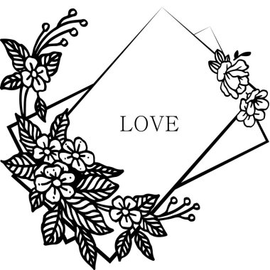 Yaprak çiçek çerçeve dikişsiz sınır, aşk kartı yazımı için. Vektör