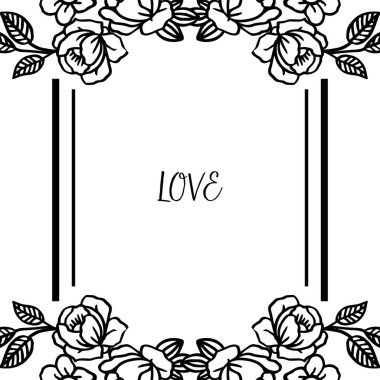 Yaprak ve çiçek çerçevesi dekorasyonu, aşk mektup metin için. Vektör