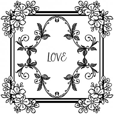 Doku benzersiz yaprak çiçek çerçeve arka plan metin için yer, aşk şablonu. Vektör