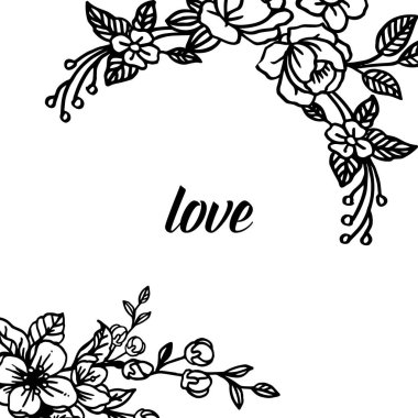 Vintage kart aşk, dekorasyon sevimli gül çelenk çerçeve ile. Vektör