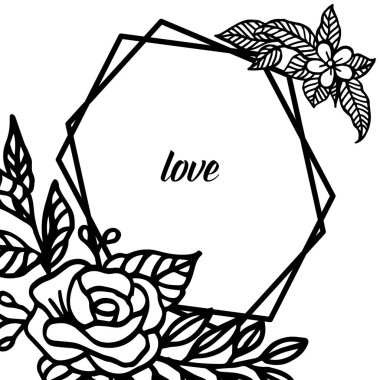 Aşk kartı unsuru, tasarım güzel çelenk ile benzersiz çerçeve sanatı. Vektör