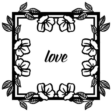 Siluet çiçek çerçeve ile beyaz zemin üzerinde izole romantik tasarım için aşk davetiye kartı. Vektör