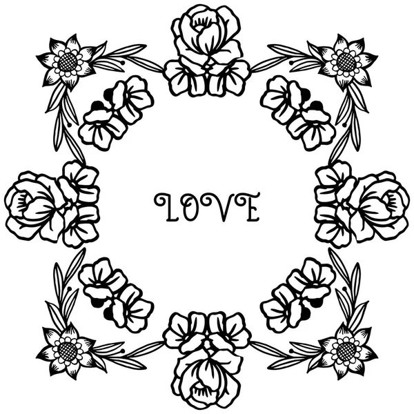 Cartão amor romântico, com padrão de moldura de flor elegante, em cores preto e branco. Vetor — Vetor de Stock