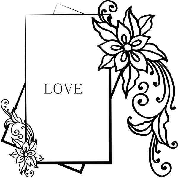 Cartão de amor romântico, moldura decorativa com flor de folha para o seu design. Vetor —  Vetores de Stock