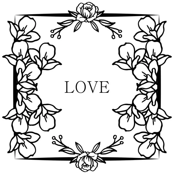 Cartão de amor romântico, moldura decorativa com flor de folha para o seu design. Vetor — Vetor de Stock