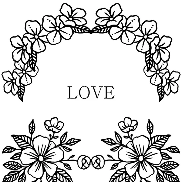 Tasarım için yaprak çiçek ile aşk romantik, dekoratif çerçeve Kartı. Vektör