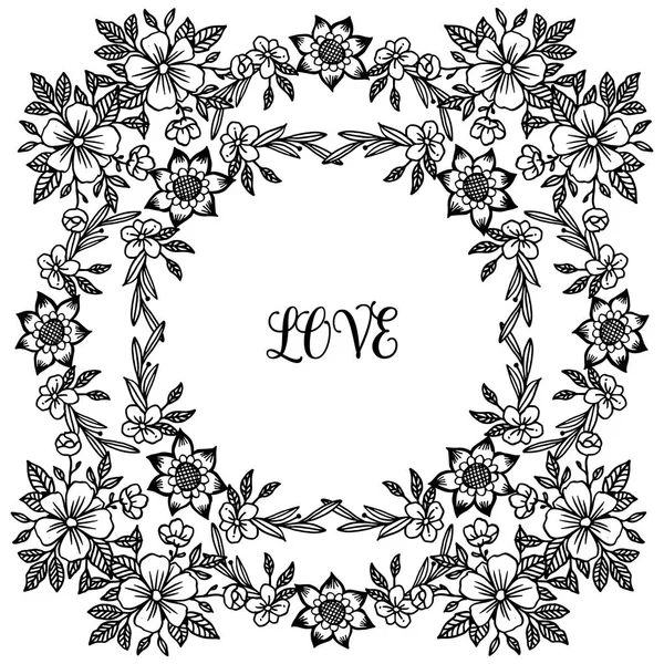 Sketch of leaf flower frame, in black and white color, for pattern wallpaper of card love. Vector