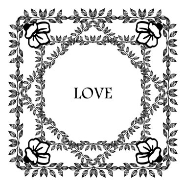 Yaprak ve çelenk çerçeve bitki ile kart sevgi şablonu. Vektör