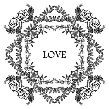 Yaprak ve çelenk çerçeve bitki ile kart sevgi şablonu. Vektör