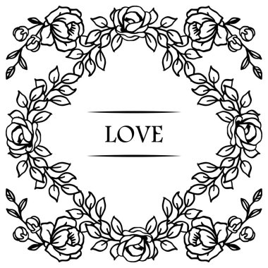 Yaprak ve çelenk çerçeve bitki ile kart sevgi şablonu. Vektör