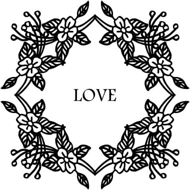 Tasarım tebrik kartı aşk şablonu ile yaprak çiçek çerçeve çizim. Vektör