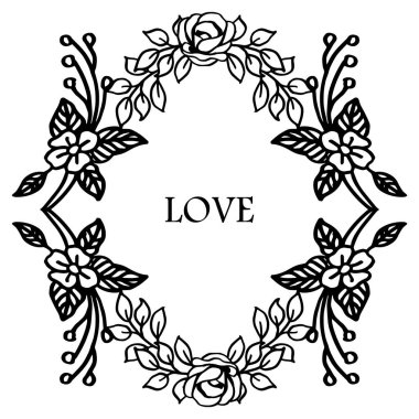 Tasarım tebrik kartı aşk şablonu ile yaprak çiçek çerçeve çizim. Vektör