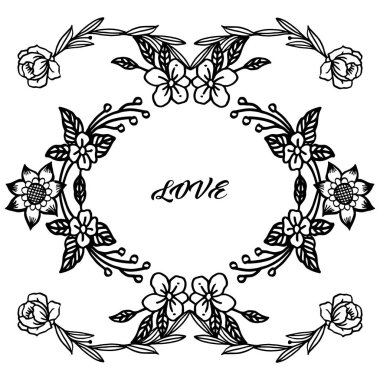 Şablon tebrik kartı ve aşk için davet kartı, çelenk çerçeve desen sanat. Vektör