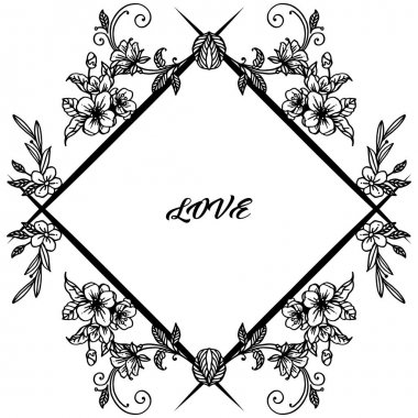 Sevimli tebrik kartı aşk romantik, beyaz arka plan üzerinde yaprak çiçek çerçeve ile. Vektör
