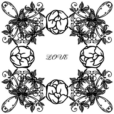 Beyaz zeminde izole edilmiş çiçekli çerçevede, kart sevgisinin zarif tasarımı. Vektör