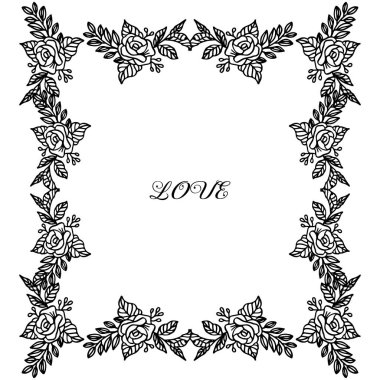 Aşk romantik modern tebrik kartı için yaprak çiçek çerçeve, çeşitli kalabalık. Vektör