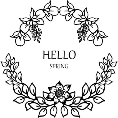 Tebrik kartı merhaba bahar, çiçek çerçeve dekorasyon desenli. Vektör