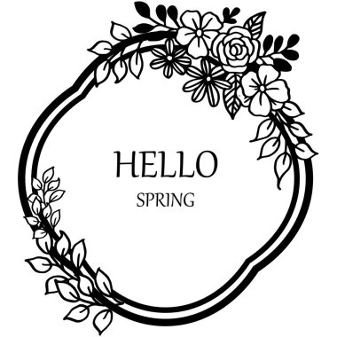 Tebrik kartı merhaba bahar, çiçek çerçeve dekorasyon desenli. Vektör