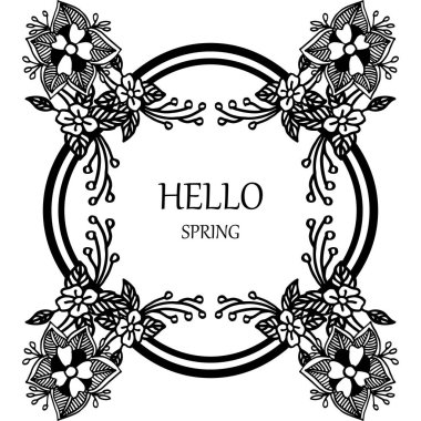 Tebrik kartı merhaba bahar, çiçek çerçeve dekorasyon desenli. Vektör
