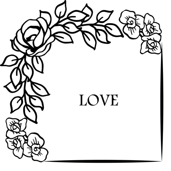 Drawing of leaf flower frame, with template of design greeting card love. Vector