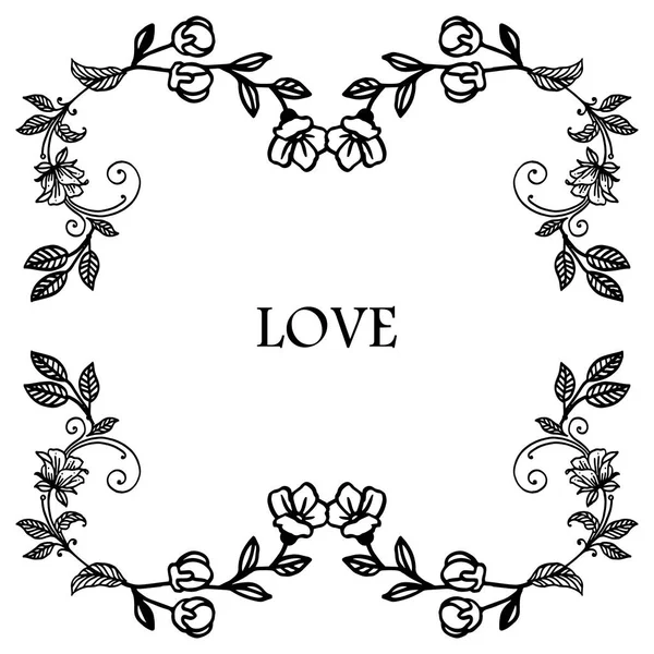 Vários cartaz forma amor romântico, com moldura floral folha preto e branco. Vetor — Vetor de Stock