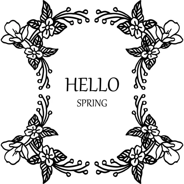 Hola primavera, con fondo de marco de flor de hoja. Vector — Vector de stock