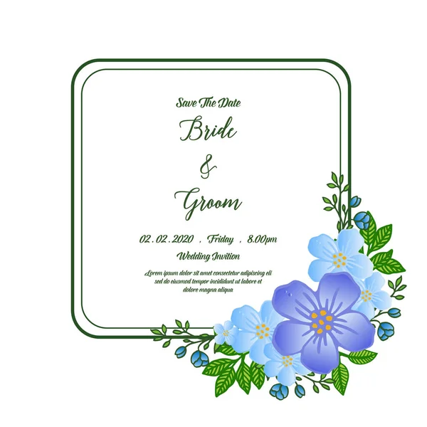 Lettering for invitation card bride and groom, with pattern colorful floral frame. Vector — Stock Vector