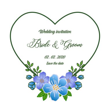 Gelin ve damat, düğün davetiyesi, retro renkli çiçek çerçeve sanatı ile tarih kartı kaydedin. Vektör