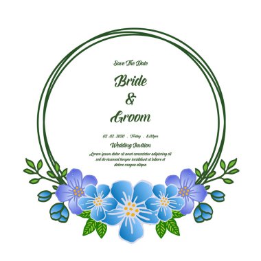 Doğa yaprakları ve renkli çiçek çerçeve ile tebrik kartı gelin ve damat için düğün tasarım şablonu. Vektör