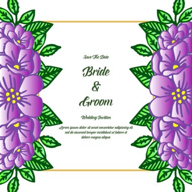 Tasarım mor çiçek çerçeve unsuru, gelin ve damat için düğün tebrik kartı için. Vektör