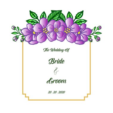 Resim tasarım kart gelin ve damat süslü için mor çiçek çerçeve. Vektör