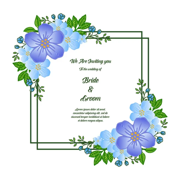 Свадебный дизайн шаблон для поздравительной открытки невесты и жениха, с листьями природы и красочной цветочной рамкой. Вектор — стоковый вектор