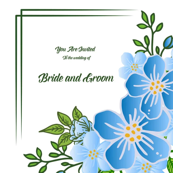 Carta de novia y novio, boda, romántico, con flores de textura marco de flor azul. Vector — Archivo Imágenes Vectoriales