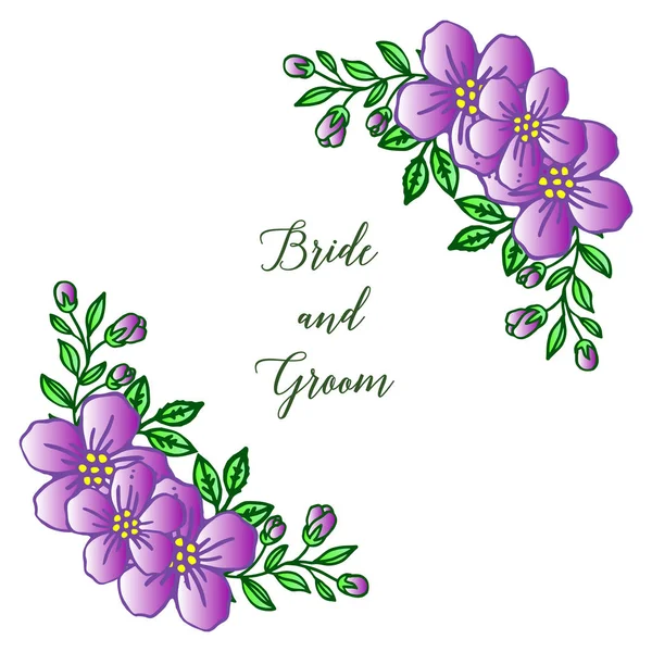 Дизайн шаблон приглашения невесты и жениха в стиле ретро фиолетовый цветок рамка. Вектор — стоковый вектор