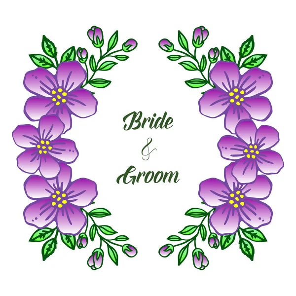Design-Vorlage für Einladungskarte Braut und Bräutigam im Retro-Stil lila Blumenrahmen. Vektor — Stockvektor