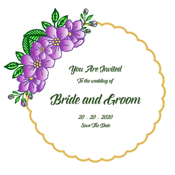 Divers cadre de forme avec floral violet abstrait, pour le modèle d'invitation de mariage mariée et marié. Vecteur — Image vectorielle