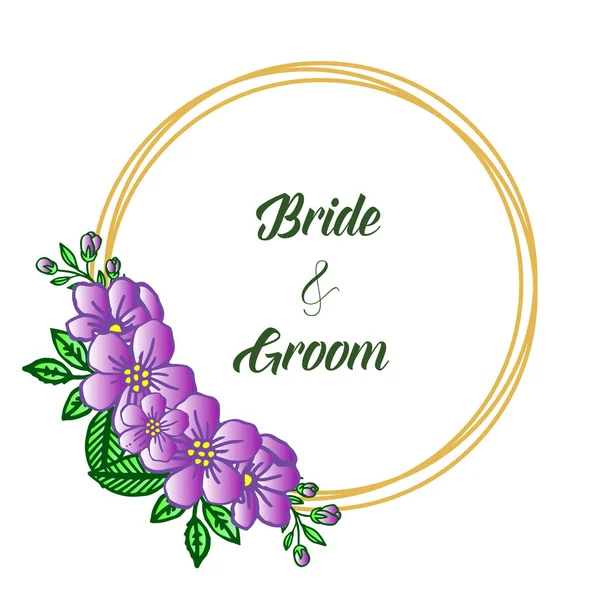 Verschiedene Gestaltungsrahmen mit abstrakten lila Blumen, für Hochzeitseinladungsschablone Braut und Bräutigam. Vektor — Stockvektor