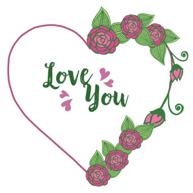 Metin için yer, tebrik kartı gül pembe çiçek çerçeve ile, sizi seviyorum. Vektör