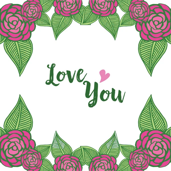 Carte design de vous aimer, avec cadre rose fleur rose. Vecteur — Image vectorielle