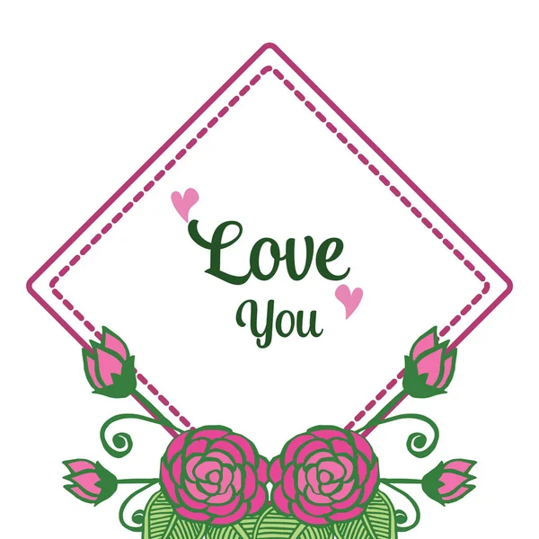 Border av ram med form Rose rosa blomma, för gratulationskort älskar dig. Vektor — Stock vektor